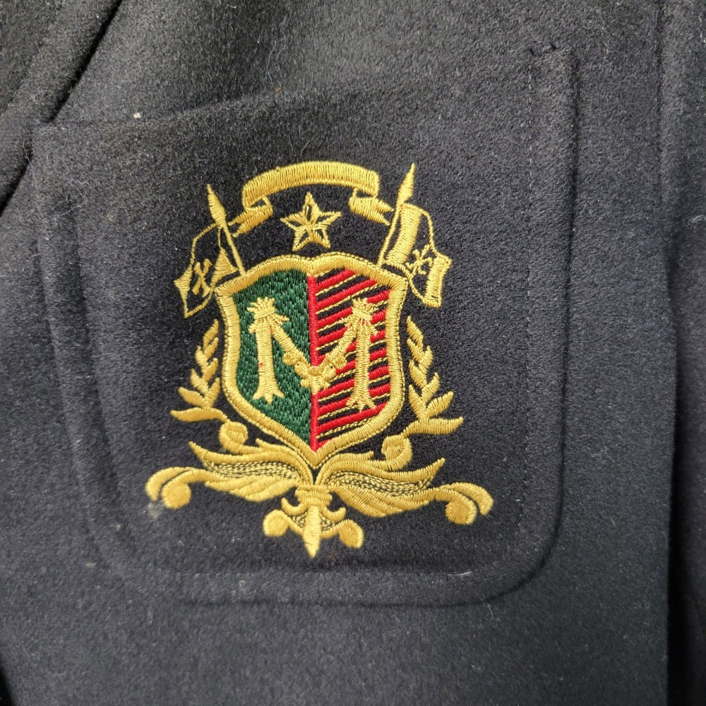 Mondi Blazer Jacket Womens Black Wool Embroidered Crest Button Front - Picture 3 of 9